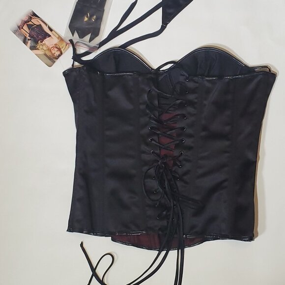 Shirley of Hollywood Black &Pink Lace Designer Basque Corset NWT Strapless (38) - Picture 7 of 9